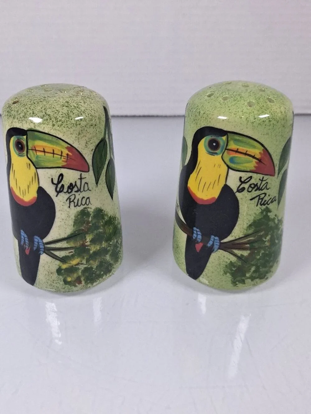 Vintage Toucan Birds Salt And Pepper Shakers Costa Rica Colorful Ceramic Signed
